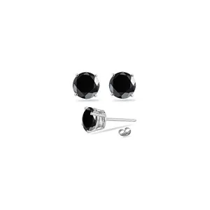 0.85 Cts AA Black Diamond Stud Earrings in 14K White Gold-Screw Backs