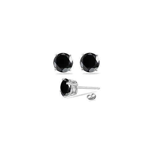 0.85 Cts AA Black Diamond Stud Earrings in 14K White Gold-Screw Backs