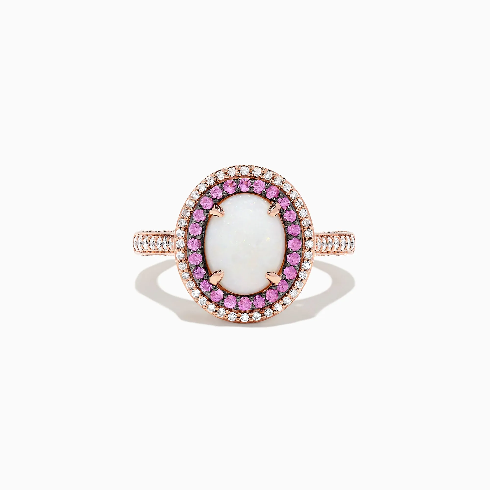 14K Rose Gold Opal, Pink Sapphire and Diamond Ring, 2.20 TCW