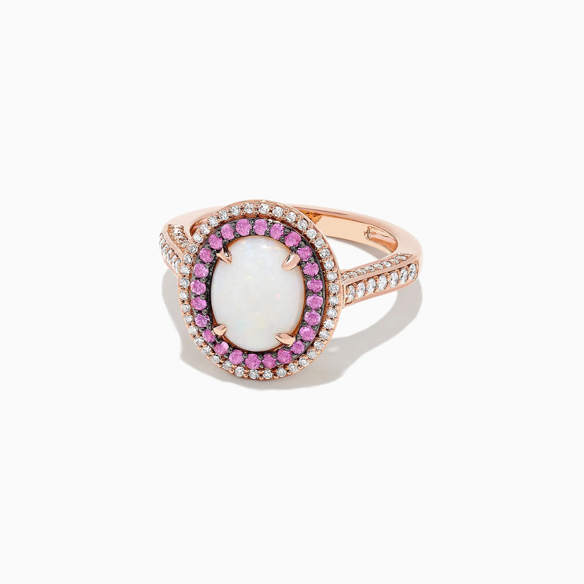 14K Rose Gold Opal, Pink Sapphire and Diamond Ring, 2.20 TCW