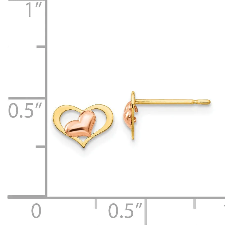14k Two-tone Gold Heart Post Earrings