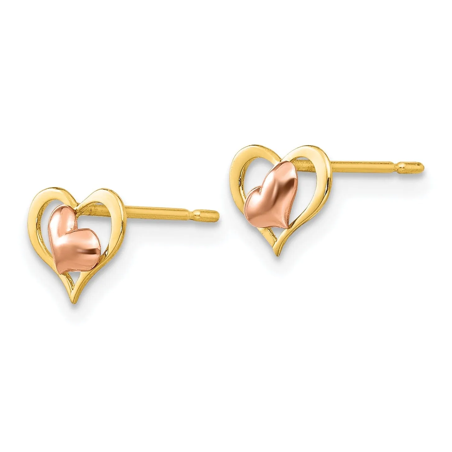 14k Two-tone Gold Heart Post Earrings