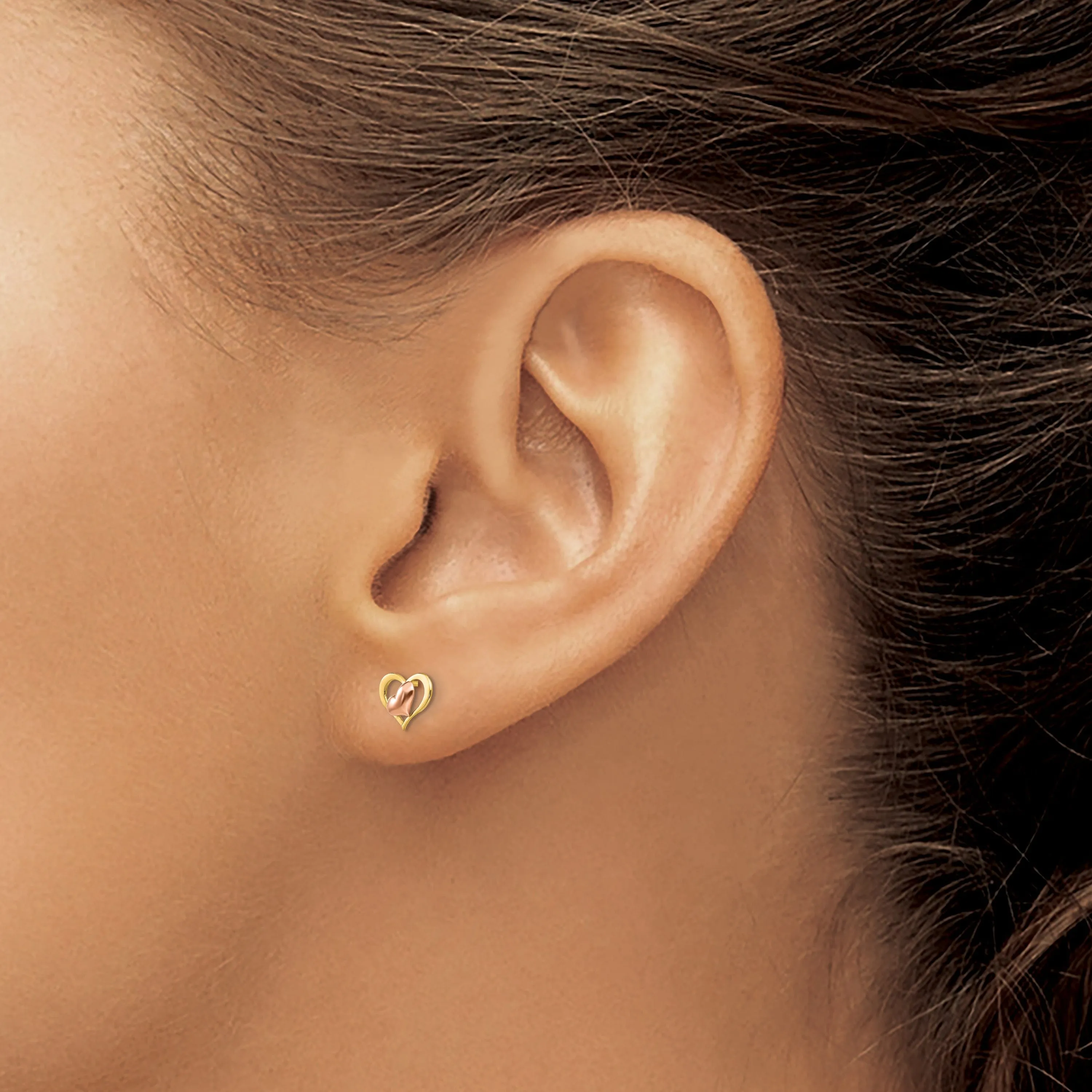 14k Two-tone Gold Heart Post Earrings
