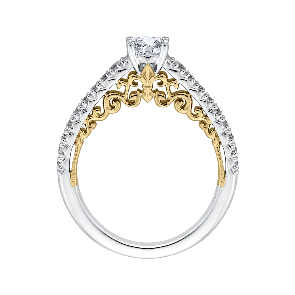 14K Two Tone Gold Round Cut Diamond Engagement Ring