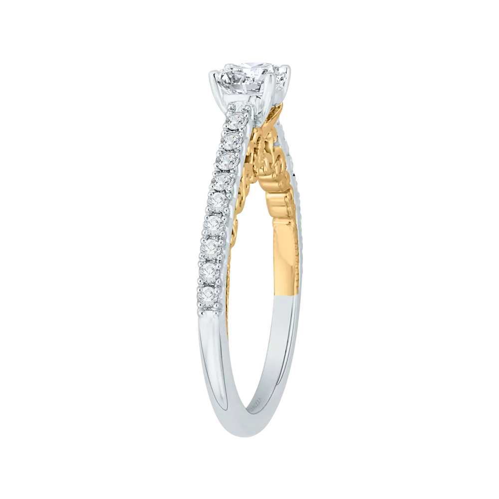 14K Two Tone Gold Round Cut Diamond Engagement Ring