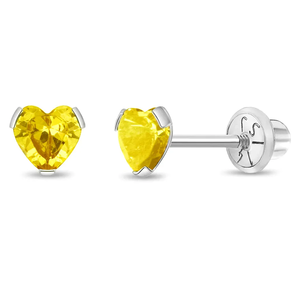 14k White Gold Delicate Cubic Zirconia Heart 4mm Kids / Children's / Girls Earrings Screw Back