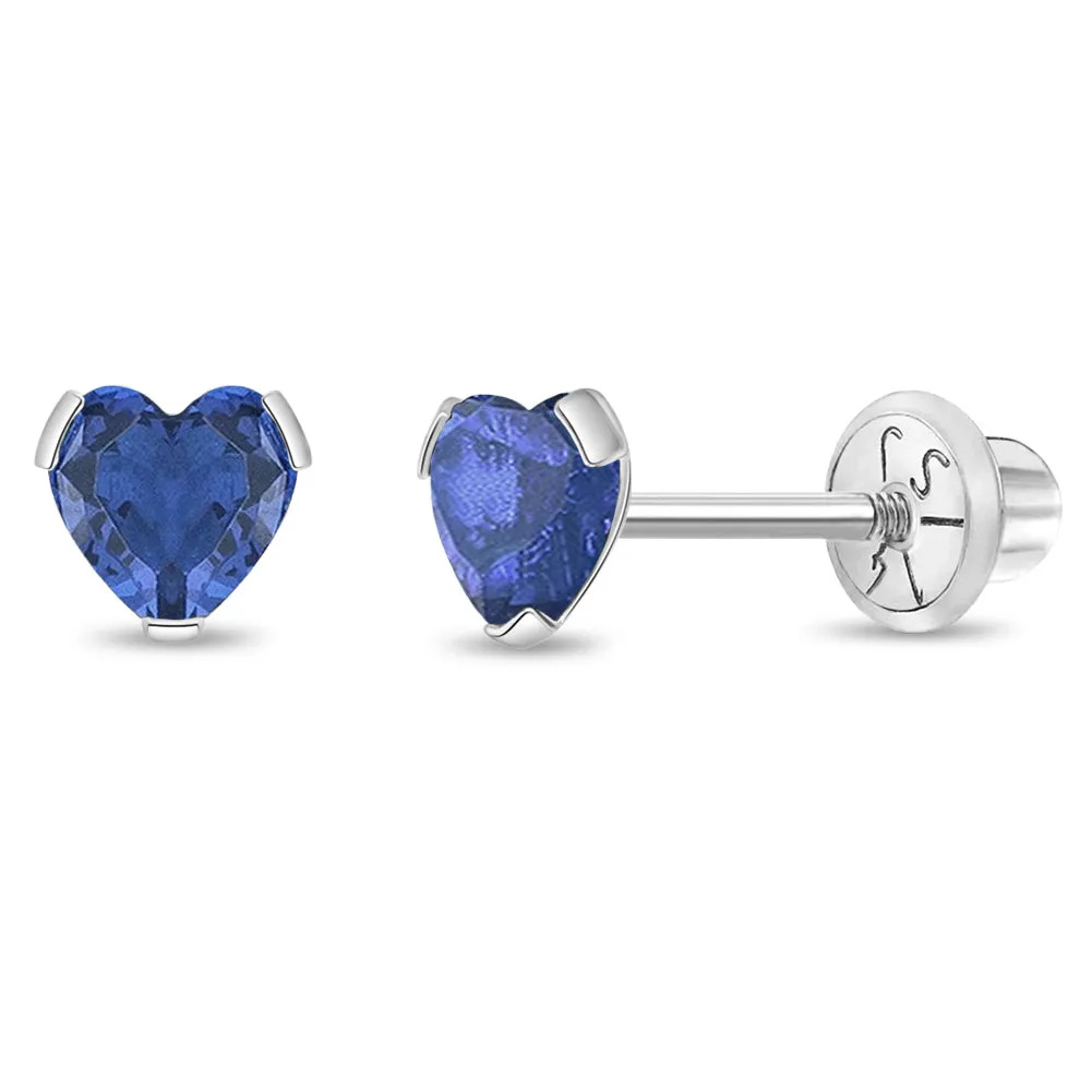 14k White Gold Delicate Cubic Zirconia Heart 4mm Kids / Children's / Girls Earrings Screw Back