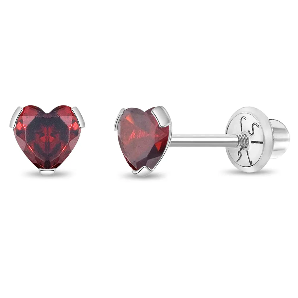 14k White Gold Delicate Cubic Zirconia Heart 4mm Kids / Children's / Girls Earrings Screw Back