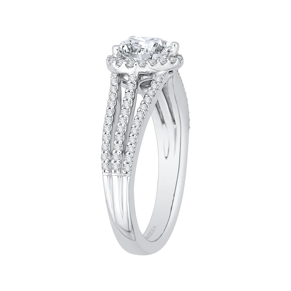 14K White Gold Heart Diamond Halo Engagement Ring with Split Shank (Semi Mount)