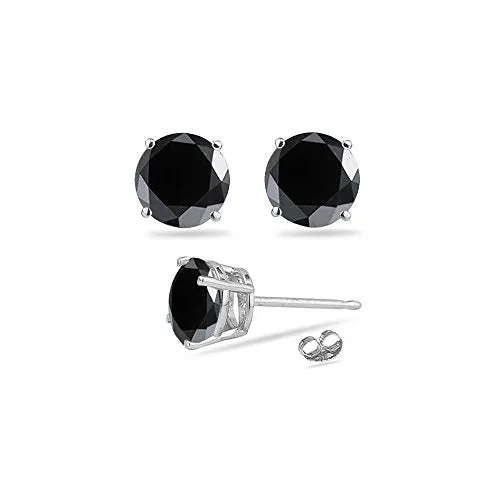 1.95-2.44 Cts of 5.65-6.37 mm AAA Round Black Diamond Stud Earrings in 14K White Gold {DIAMOND APPRAISAL INCLUDED}
