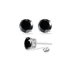 1.95-2.44 Cts of 5.65-6.37 mm AAA Round Black Diamond Stud Earrings in 14K White Gold {DIAMOND APPRAISAL INCLUDED}