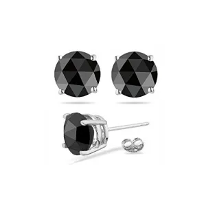 1.95-2.44 Cts of 5.70-7.13 mm AA Round Rose Cut Black Diamond Stud Earrings in 18K White Gold {DIAMOND APPRAISAL INCLUDED}-Screw Backs