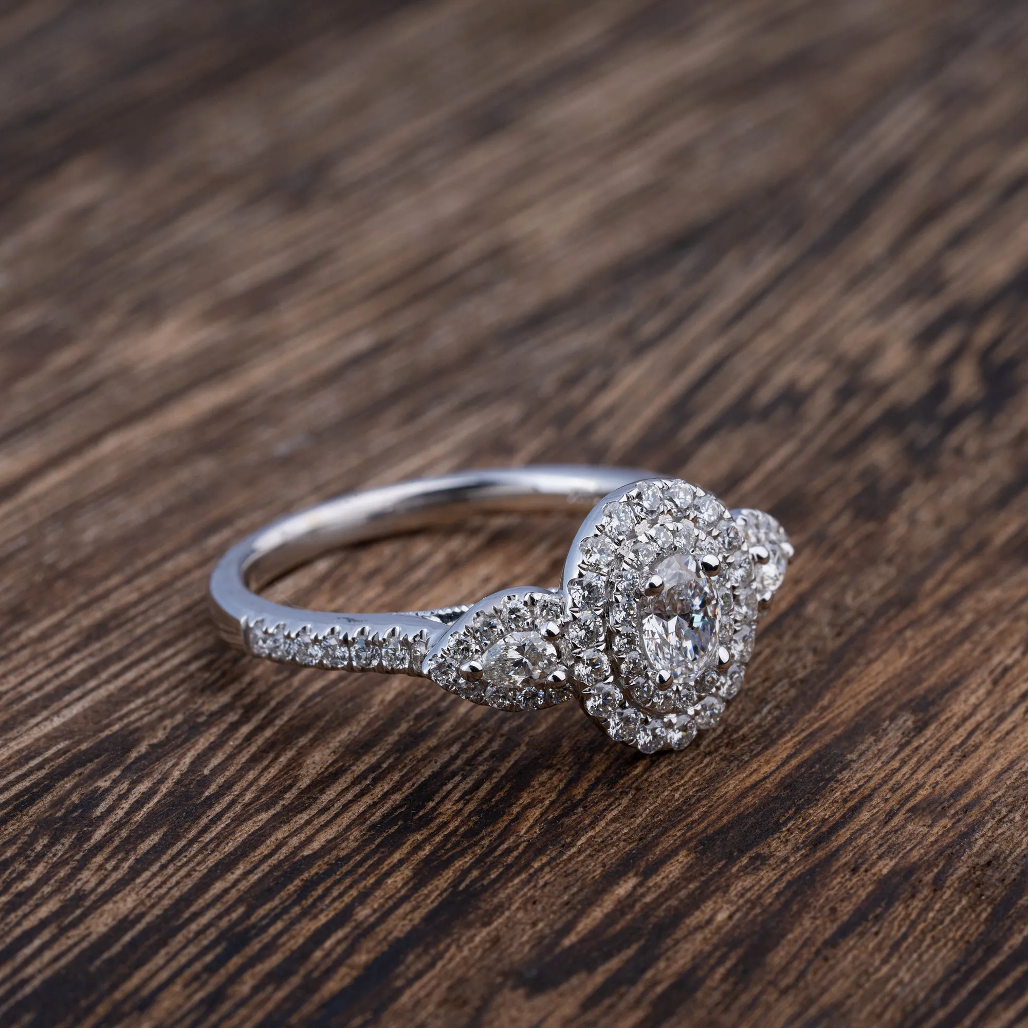 1ctw Oval Cut Double Halo Diamond Engagement Ring