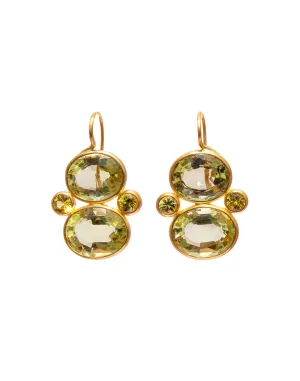 22K Yellow Gold Lemon Quartz and Yellow Sapphire Sophia Earrings