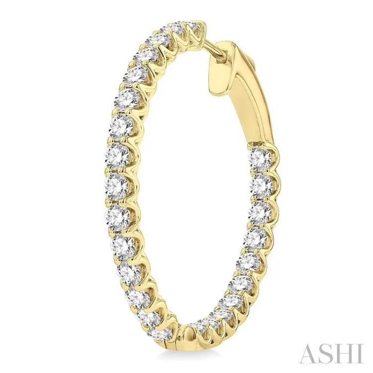 3 ctw Round Cut Diamond In-Out Hoop Earrings in 14K Yellow Gold