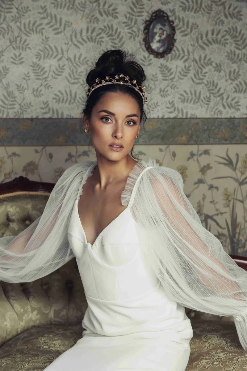 A'el Este - Amelia - Bridal Floral Headband - White & Gold