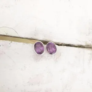 Amethyst Facetted Oval Silver Stud