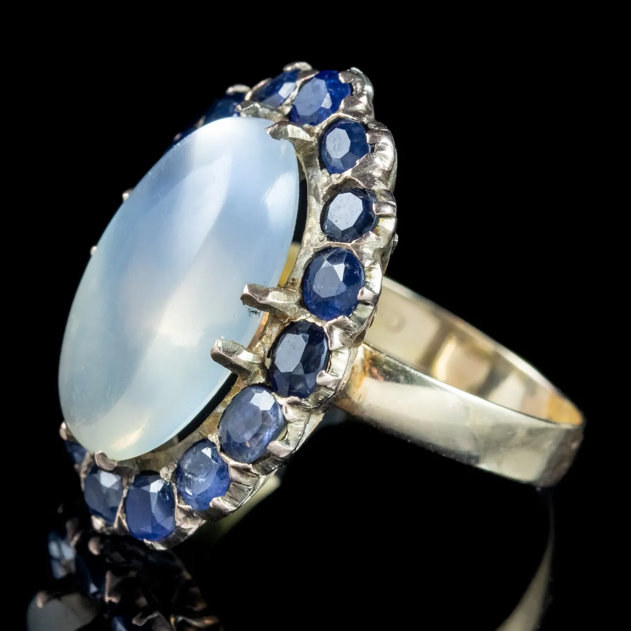 Antique Victorian Moonstone Sapphire Statement Ring 12ct Moonstone