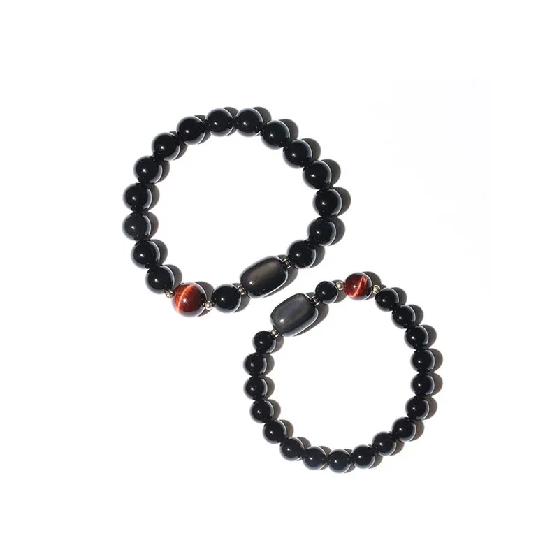 Black Onyx Tigereye Cat's eye Bead Bracelet Lovers Jewelry Women Men
