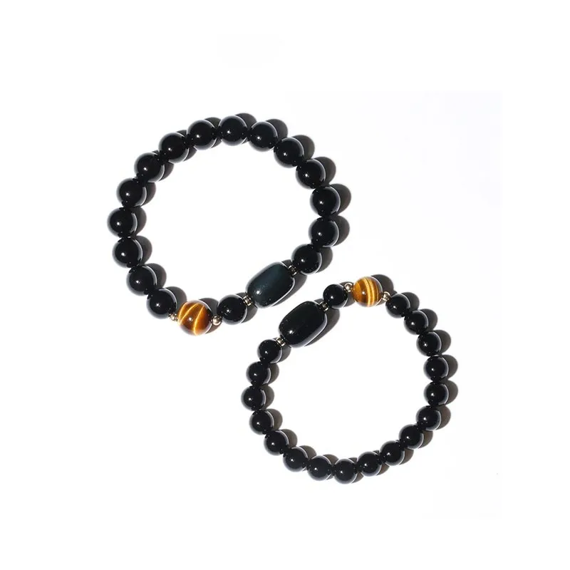 Black Onyx Tigereye Cat's eye Bead Bracelet Lovers Jewelry Women Men