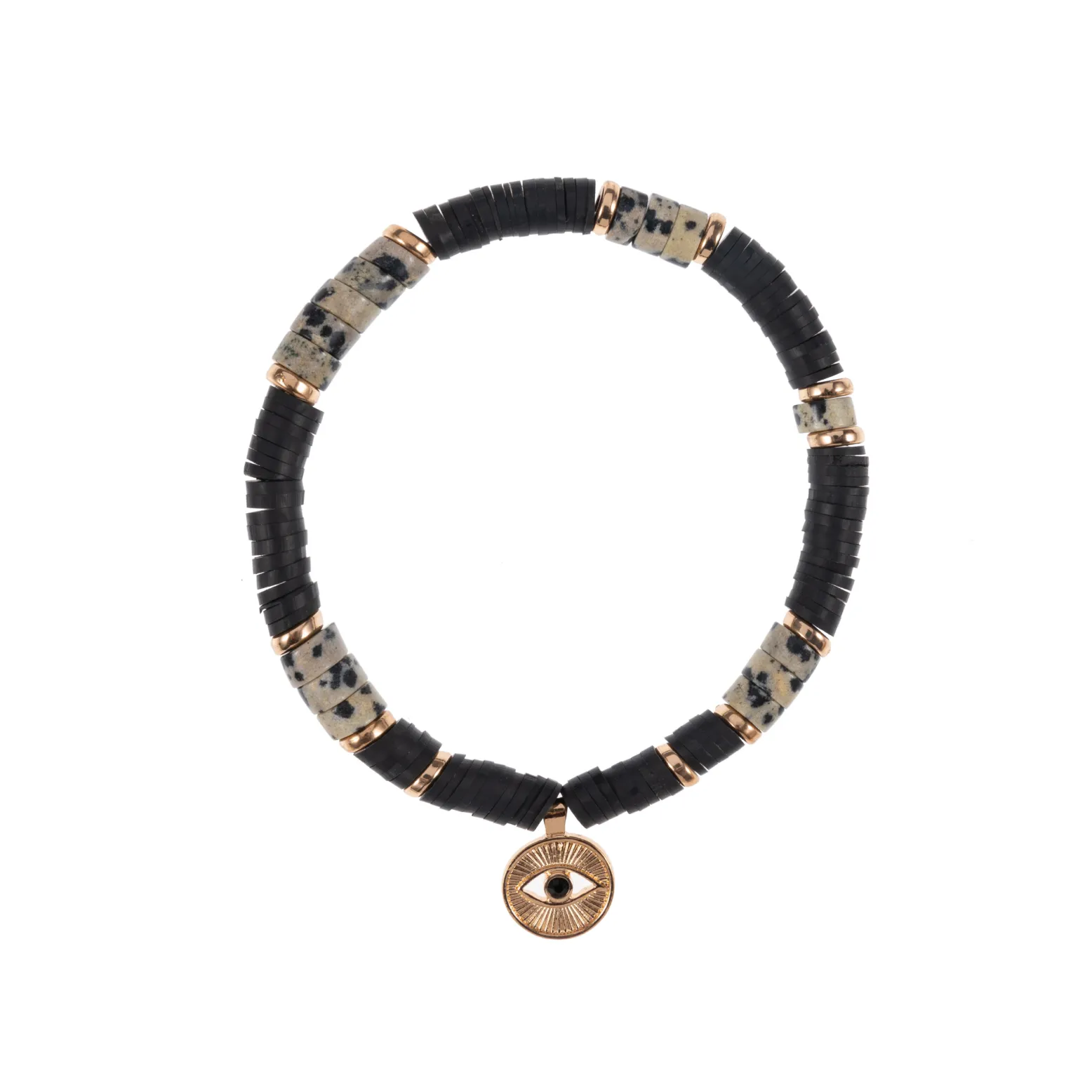 Black Speckled Stone   Evil Eye Charm Bracelet