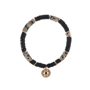 Black Speckled Stone   Evil Eye Charm Bracelet