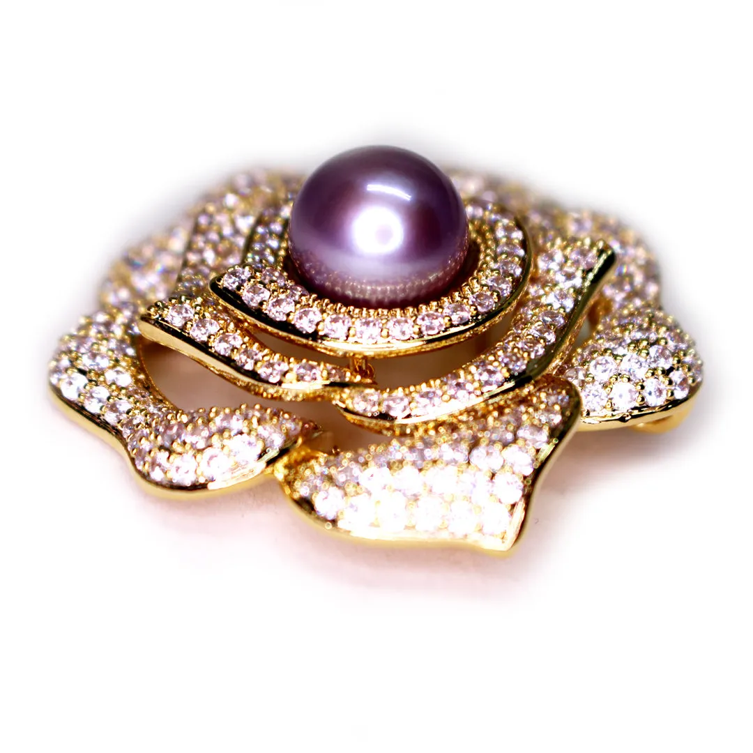 Blooming Rose Edison Pearl Brooch