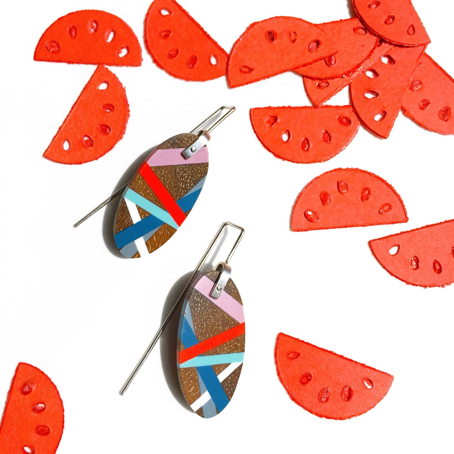 Blue Coral Wood Earrings