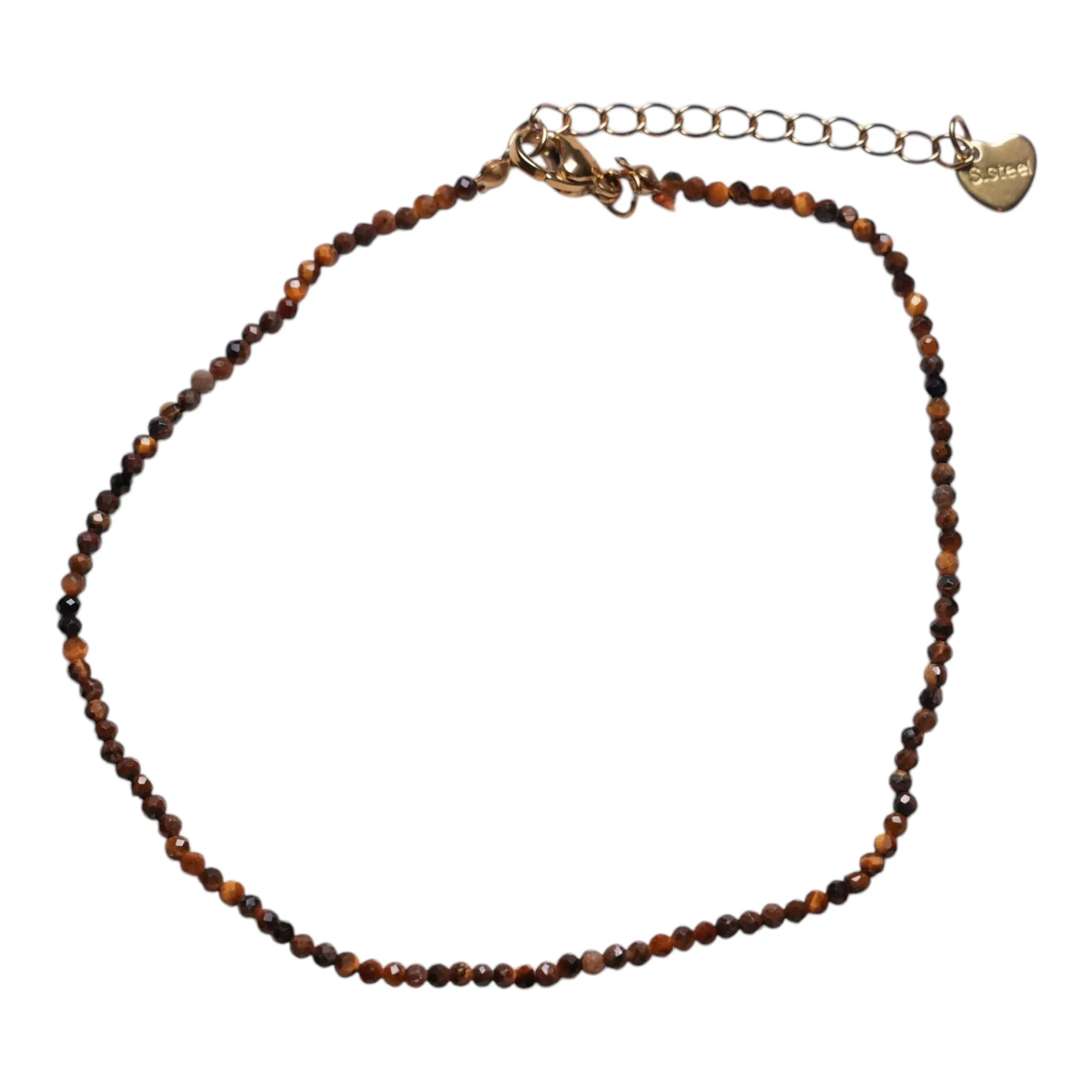 Bracelet/chaine de cheville œil de tigre perle facetté 2-3 mm avec fermoir acier inoxydable (référence 9)
