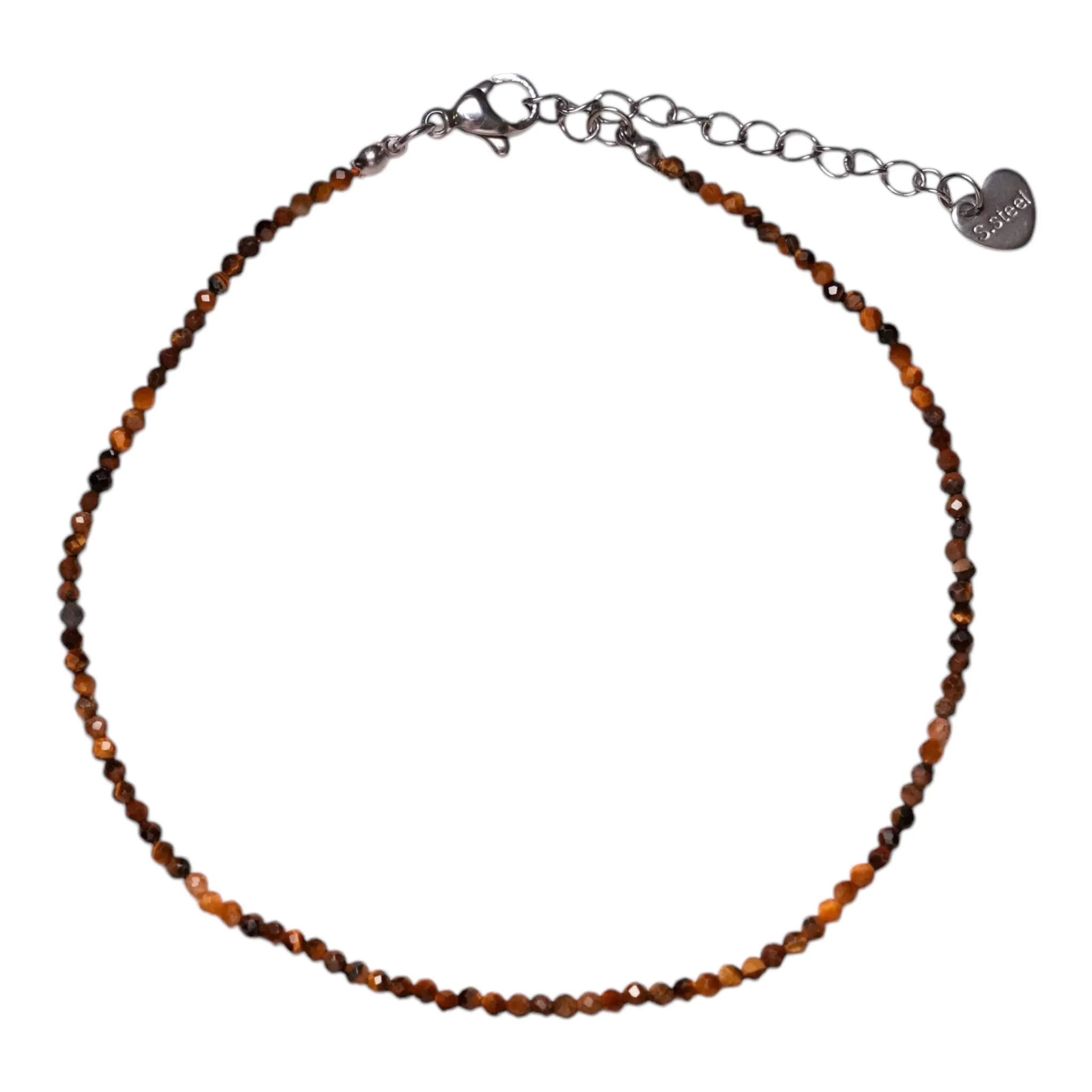 Bracelet/chaine de cheville œil de tigre perle facetté 2-3 mm avec fermoir acier inoxydable (référence 9)