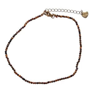 Bracelet/chaine de cheville œil de tigre perle facetté 2-3 mm avec fermoir acier inoxydable (référence 9)