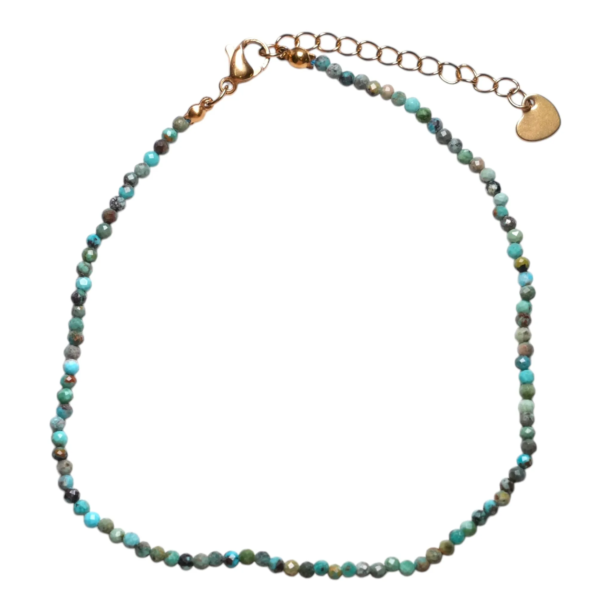 Bracelet/chaine de cheville Turquoise d’Afrique perle facetté 2-3 mm avec fermoir acier inoxydable (référence 15)