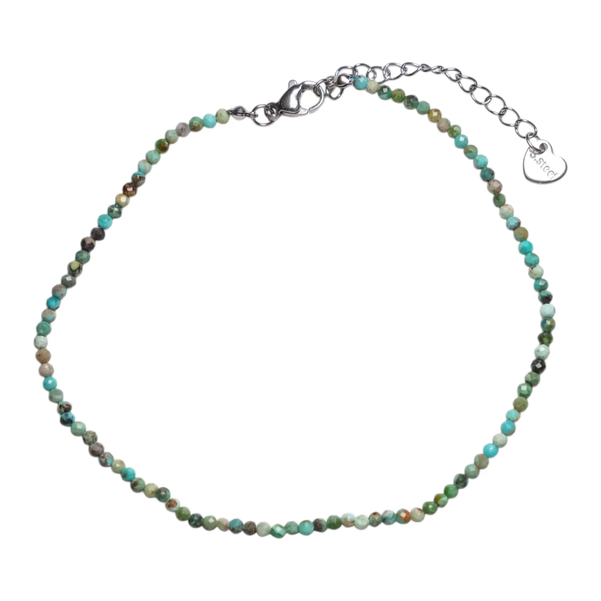 Bracelet/chaine de cheville Turquoise d’Afrique perle facetté 2-3 mm avec fermoir acier inoxydable (référence 15)