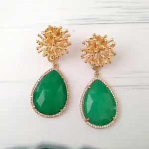 Branch Coral Stud with Haloed Green Quartz Earrings