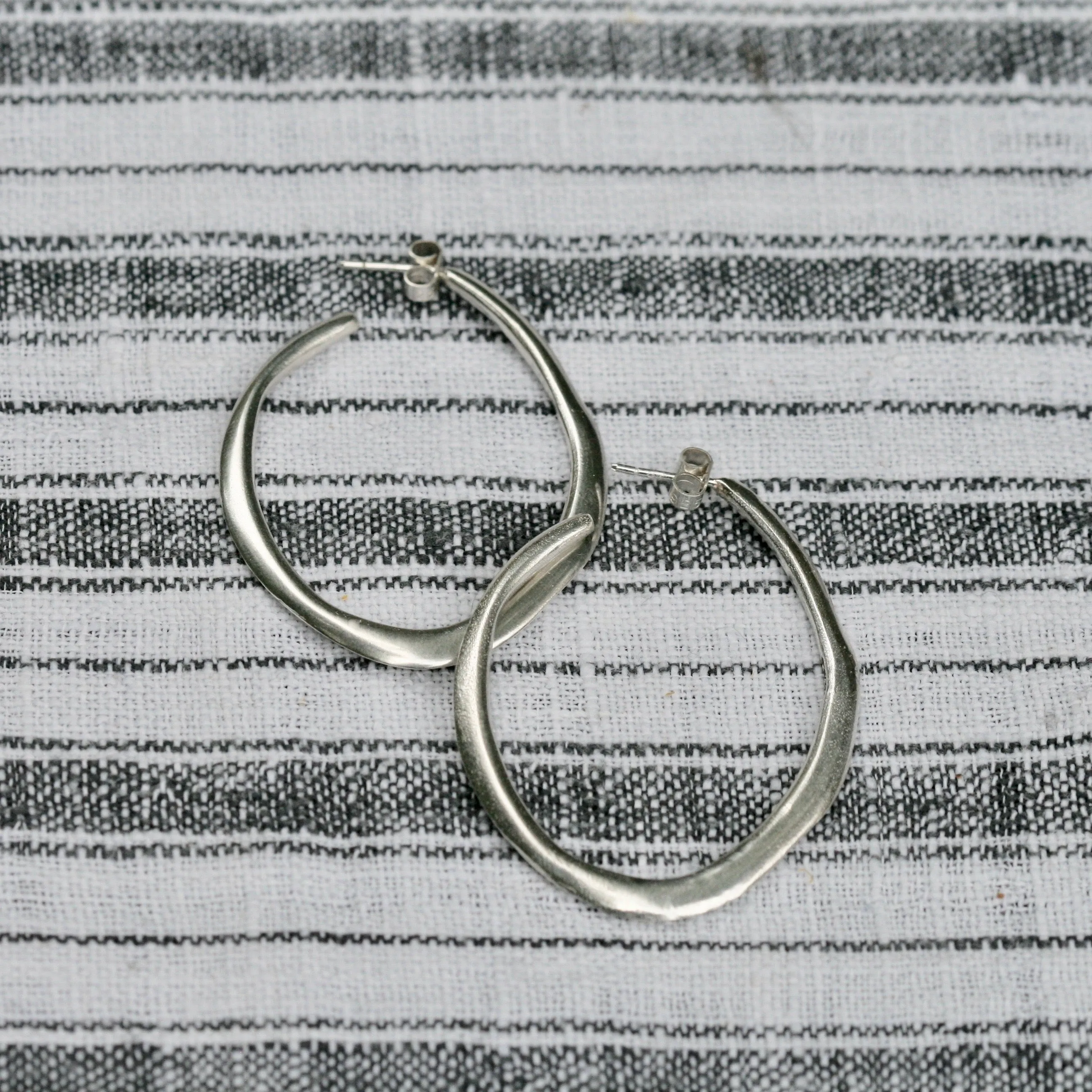 Carved Large Hoop Earrings -  Silver Jewellery UK