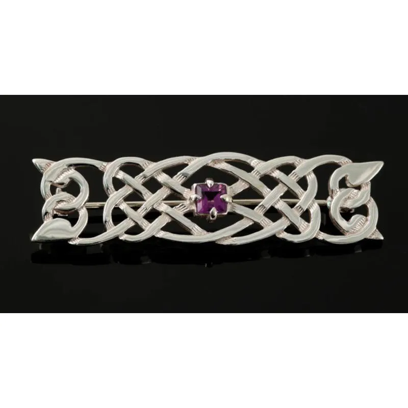 Celtic Sterling Silver or 9ct Yellow Gold Brooch With Amethyst - B990