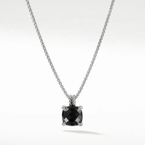 Chatelaine® Pendant Necklace with Black Onyx and Diamonds, 11mm