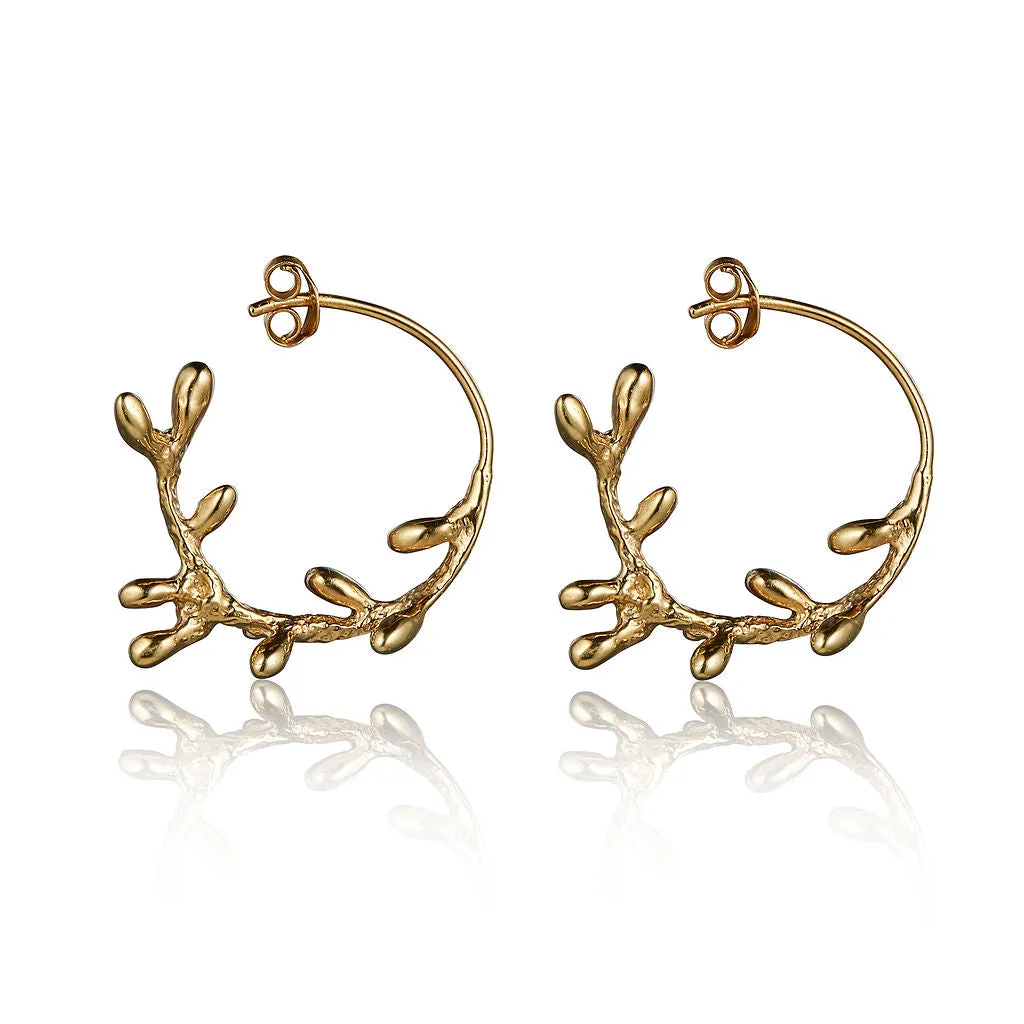 Coral Hoop Silver Earrings
