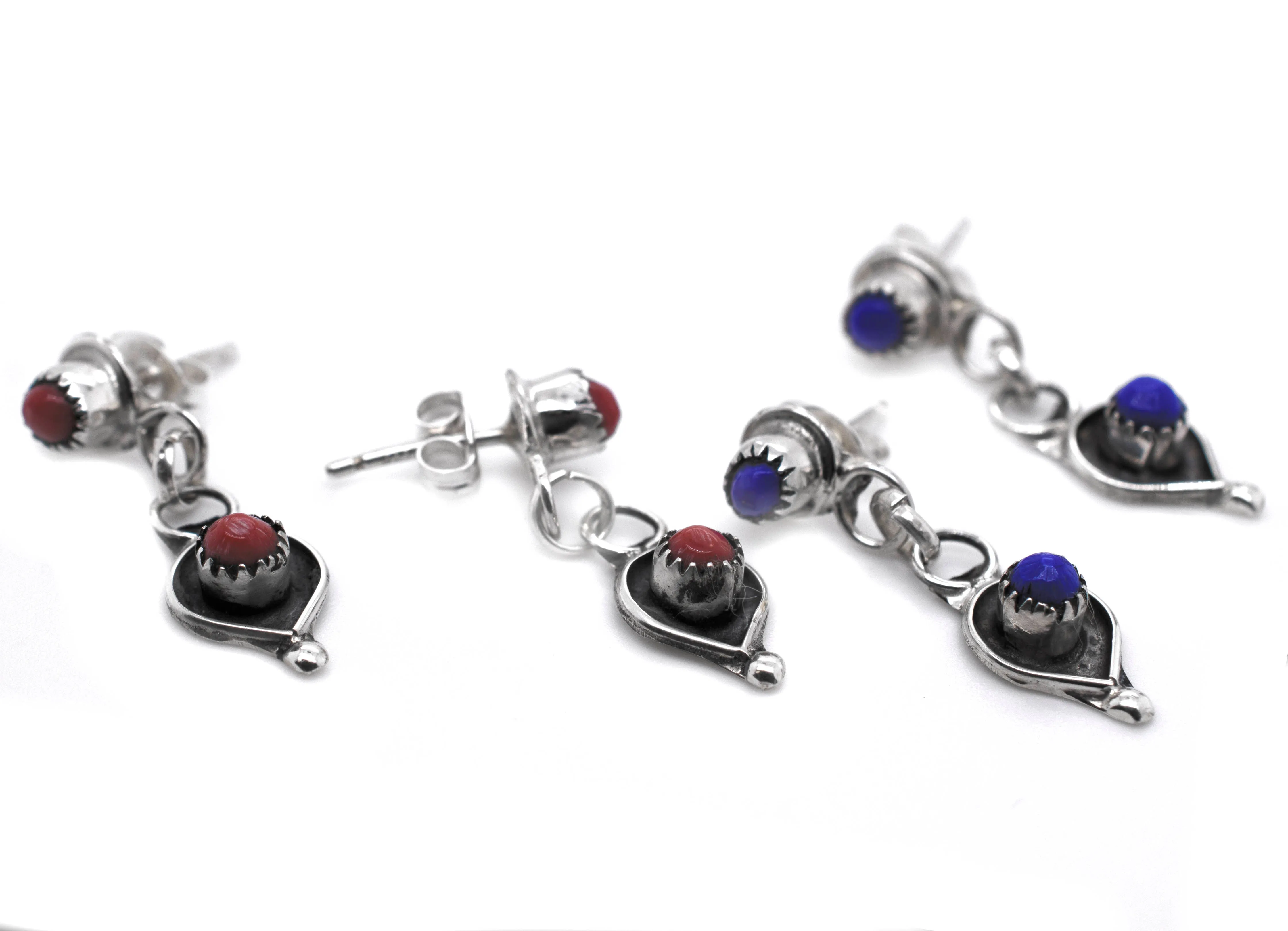 Delicate Zuni Lapis And Coral Earrings
