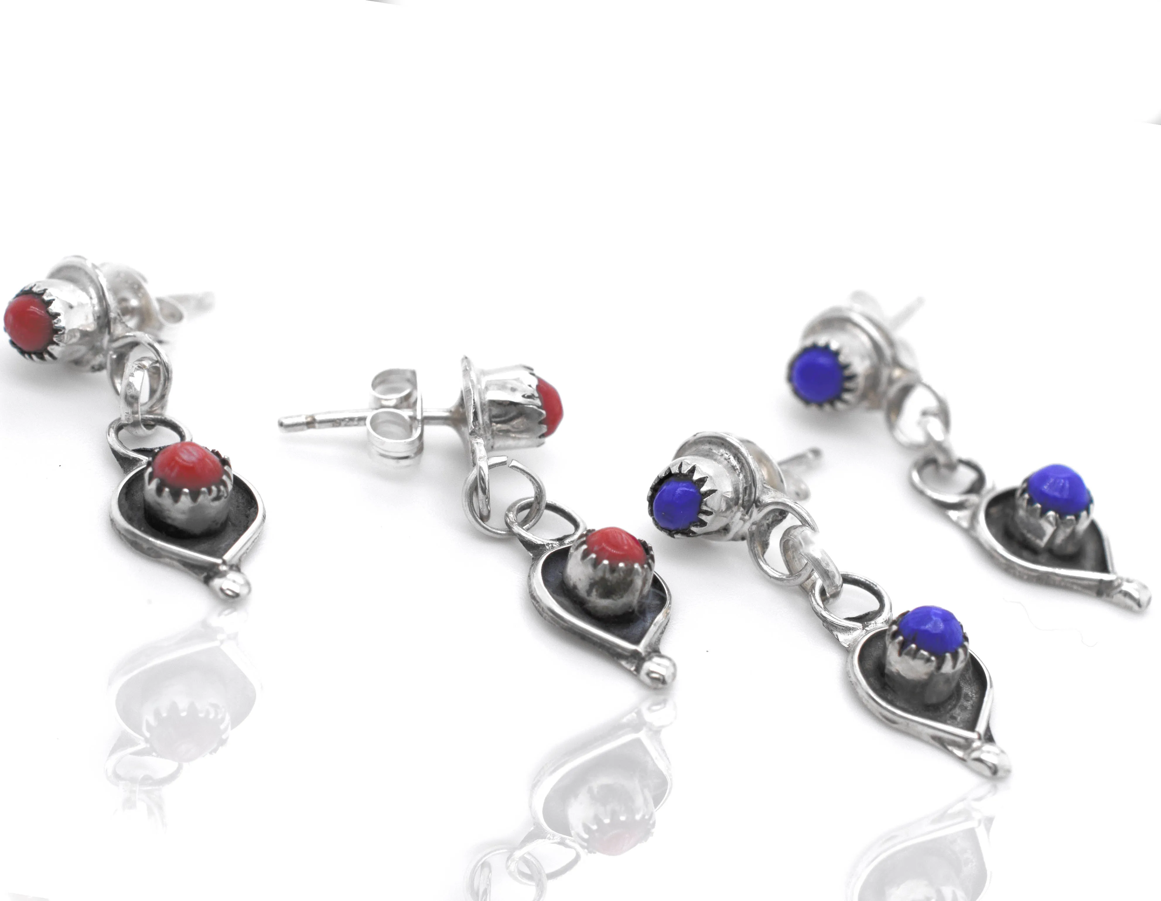 Delicate Zuni Lapis And Coral Earrings