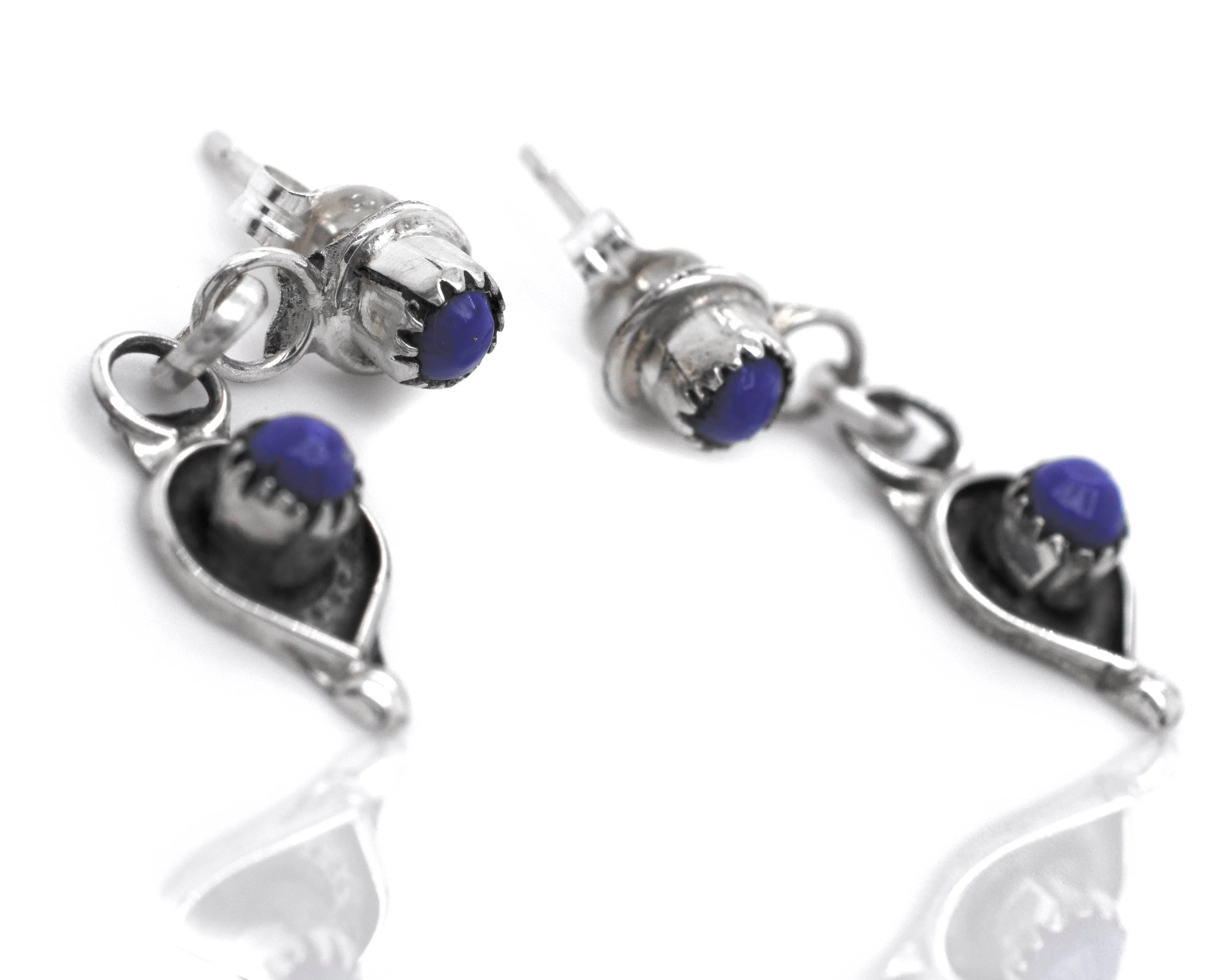 Delicate Zuni Lapis And Coral Earrings