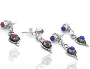 Delicate Zuni Lapis And Coral Earrings
