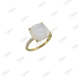 Diamond & Rainbow Moonstone Ring in US 6