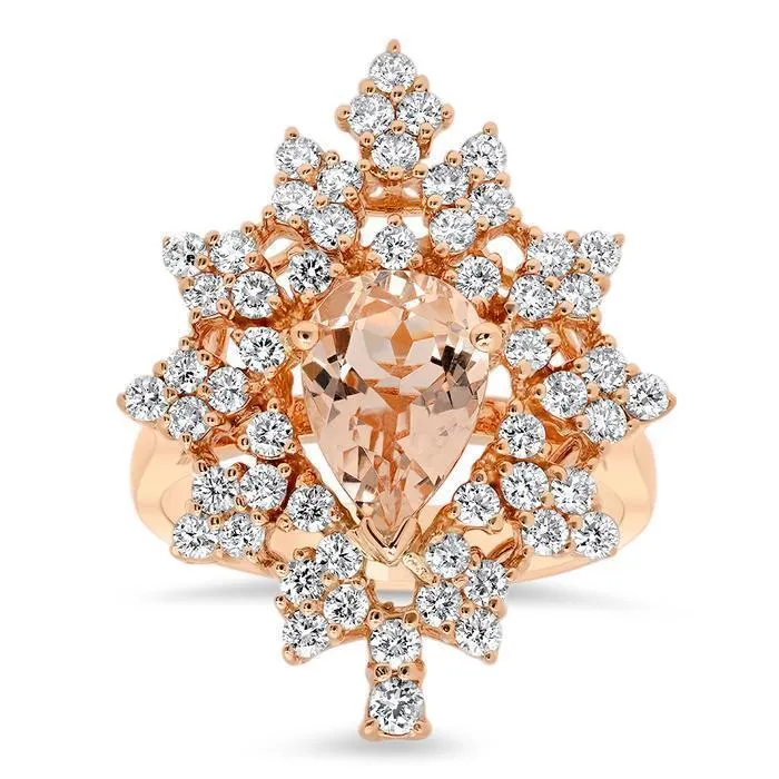 Diamond and Morganite Snowflake Ring in 14kt Rose Gold