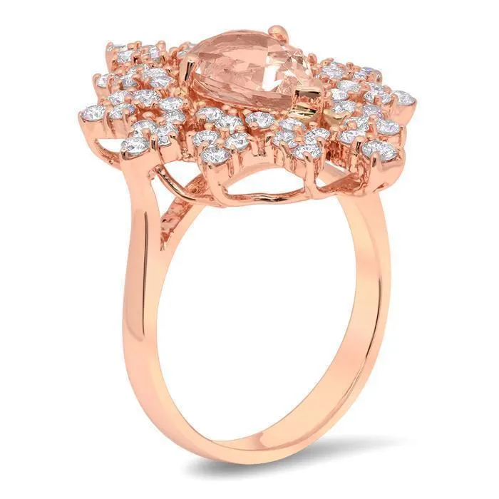 Diamond and Morganite Snowflake Ring in 14kt Rose Gold