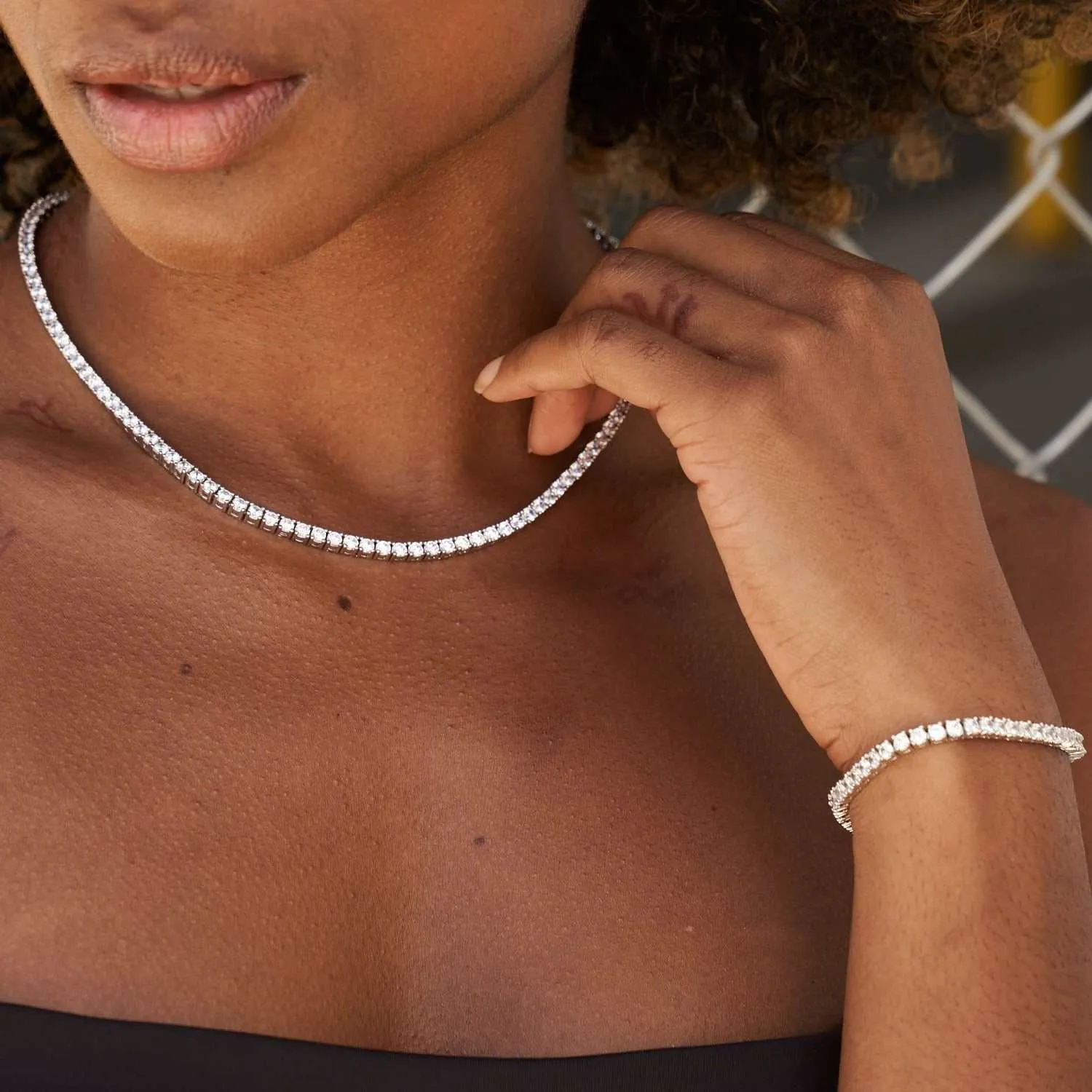 Diamond Tennis Necklace   Bracelet   5mm Round Cut Earring Bundle in White Gold- 3mm