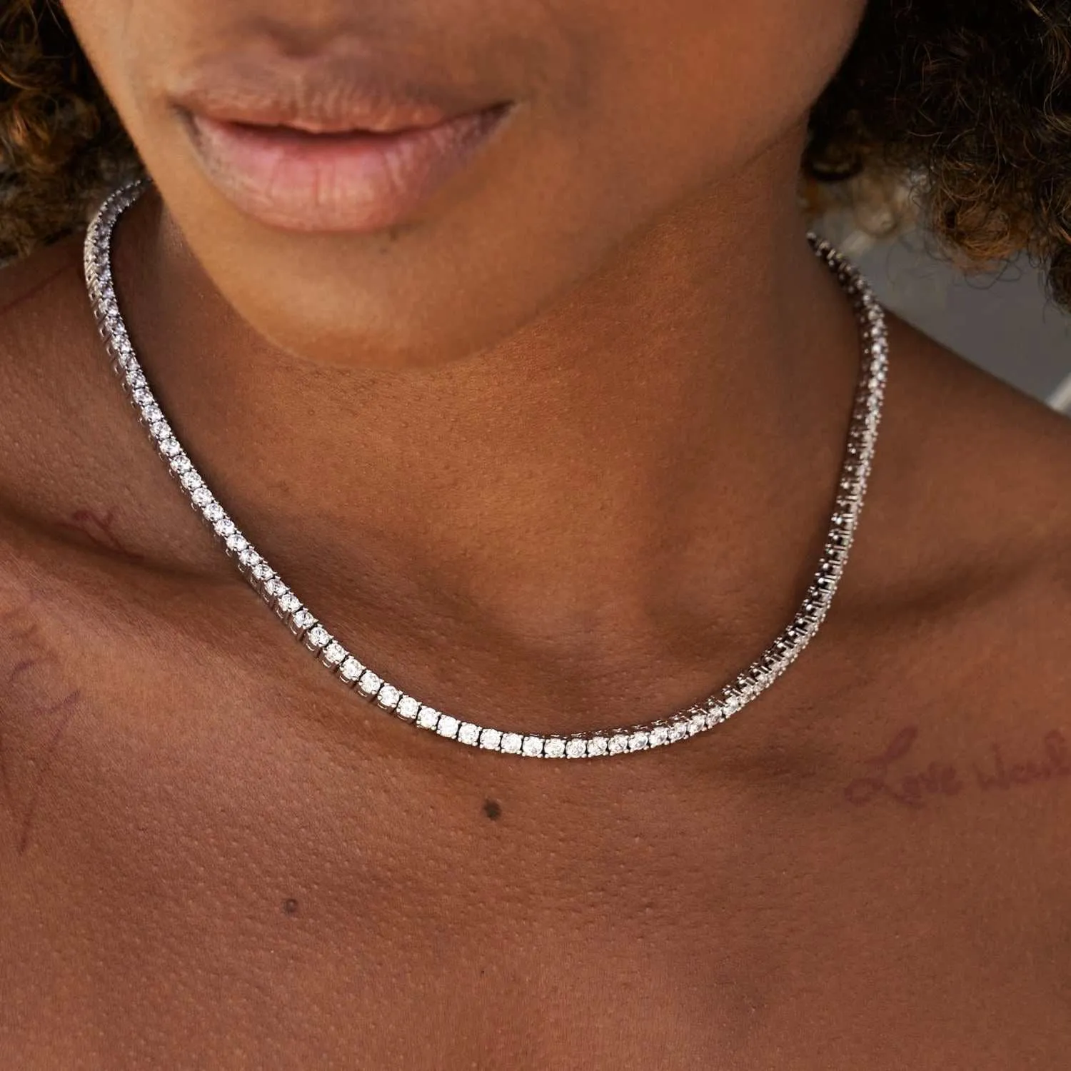 Diamond Tennis Necklace   Bracelet   5mm Round Cut Earring Bundle in White Gold- 3mm