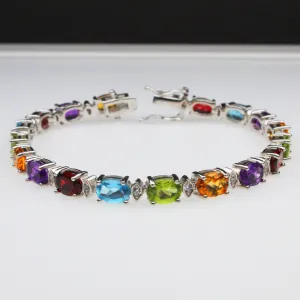 Elegant Blue Topaz Amethyst Peridot Sterling Silver Bracelet