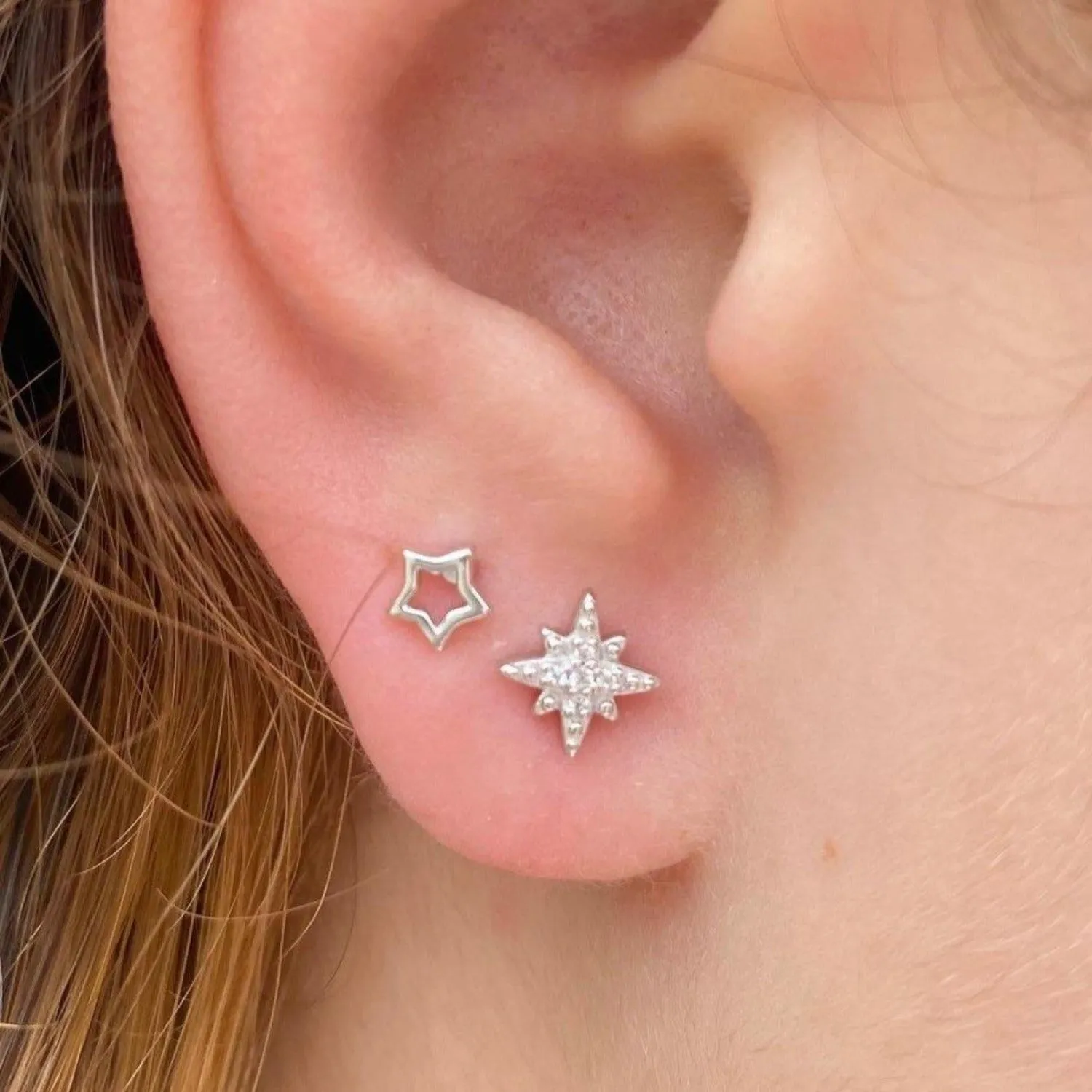 Follow That Star Sterling Silver Pavé Stud Earrings