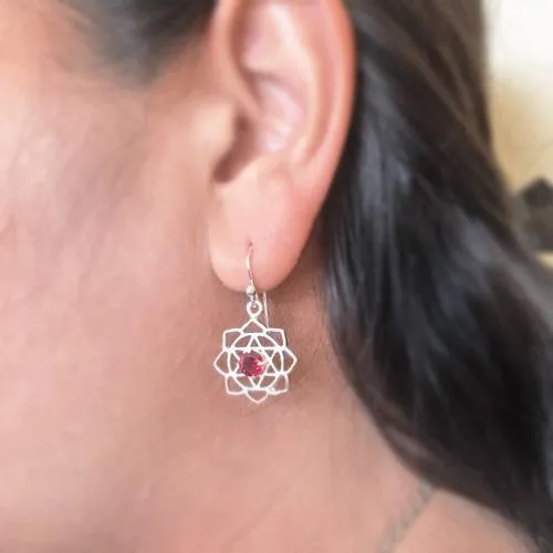 Garnet Sahasrara Chakra Silver Earring